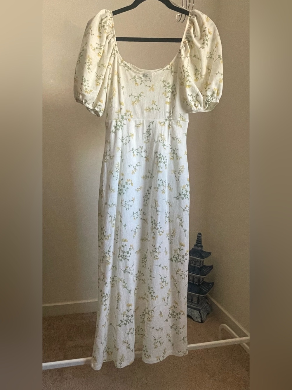 Gina Tricot White Floral Puff-Sleeve Maxi Dress